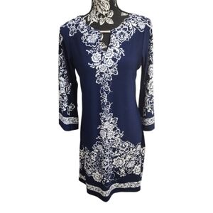 Haani Navy and White Floral Pattern Dress